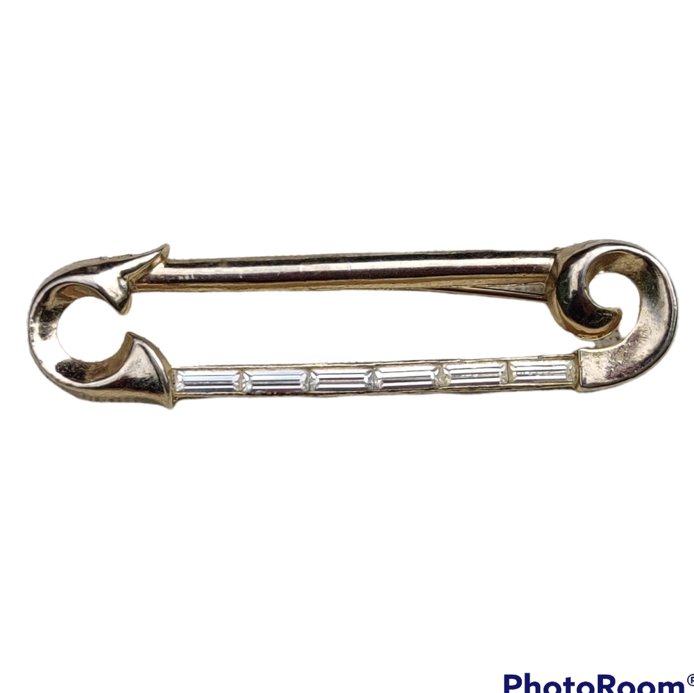 Vintage baguette safety pin brooch - Picture 7 of 11